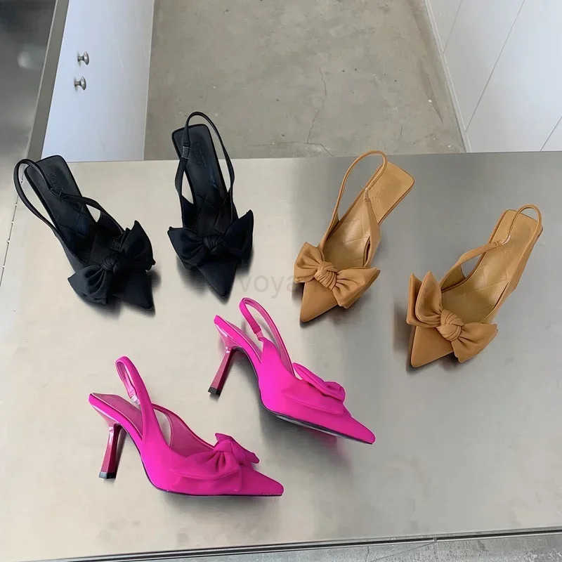 2024 Summer Brand Wen Slingback Sandals Shoes Fashion Bow-knot Pointed Toe Slip on Ladies Elegant Dress Pumps Shoes Z250326