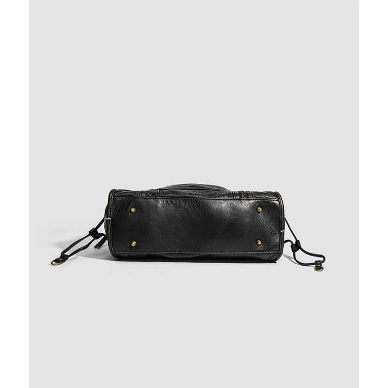 Soft Leather French Retro Locomotive Women's Shoulder Messenger Tote Large Capacity Bag Washing