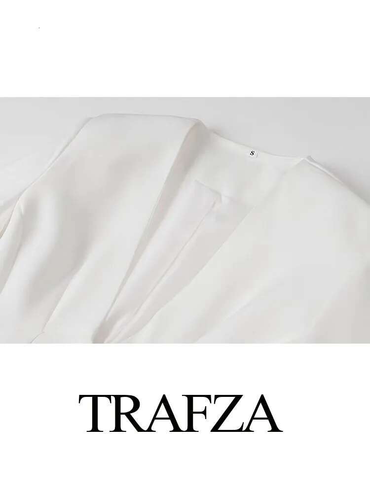 TRAFZA Women 2 Piece Set V-Neck Single Breasted Long Sleeves Blazer Coat+Fashion High Waist Side Pockets Design Wide Leg Pant