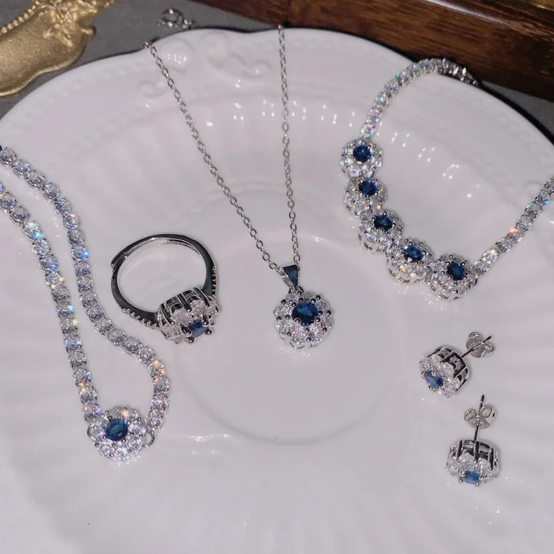 ML-YSS Mosang Style Fashion Flower Crystal Daisy Necklace Womens Earring Set Bridal Accessories Wholesale 250326