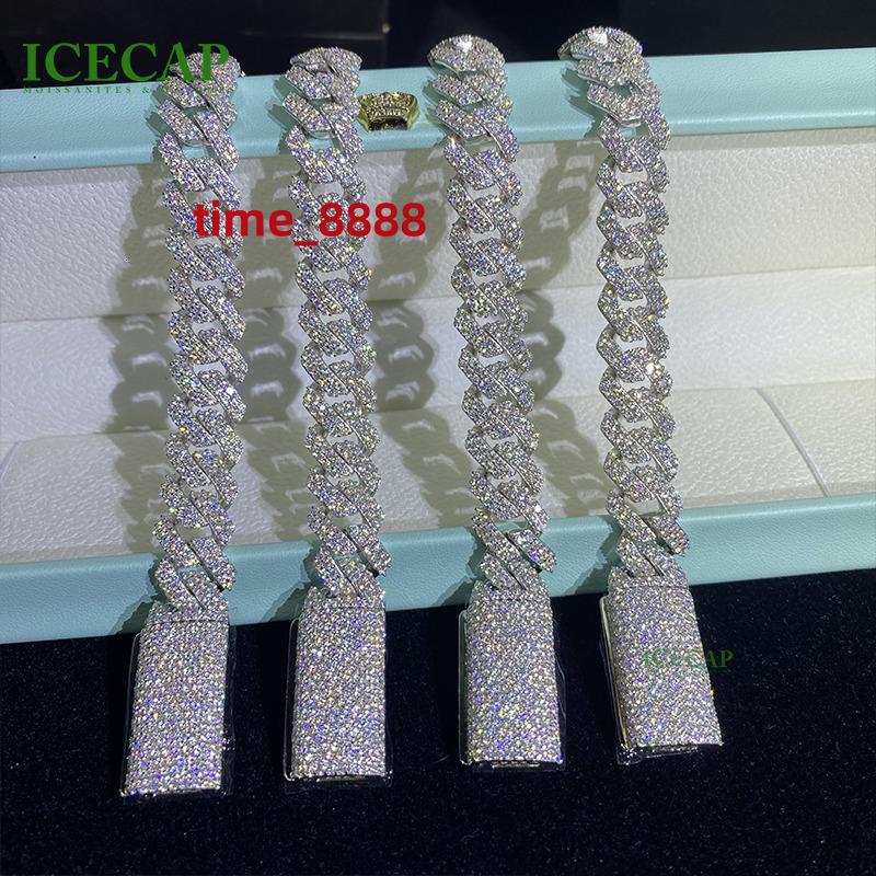 Fine Jewelry 12MM 2Rows 925 Sterling Silver Moissanite Chain Iced Out Jewelry Cuban Chain Men Women Cuban Moissanite Bracelet