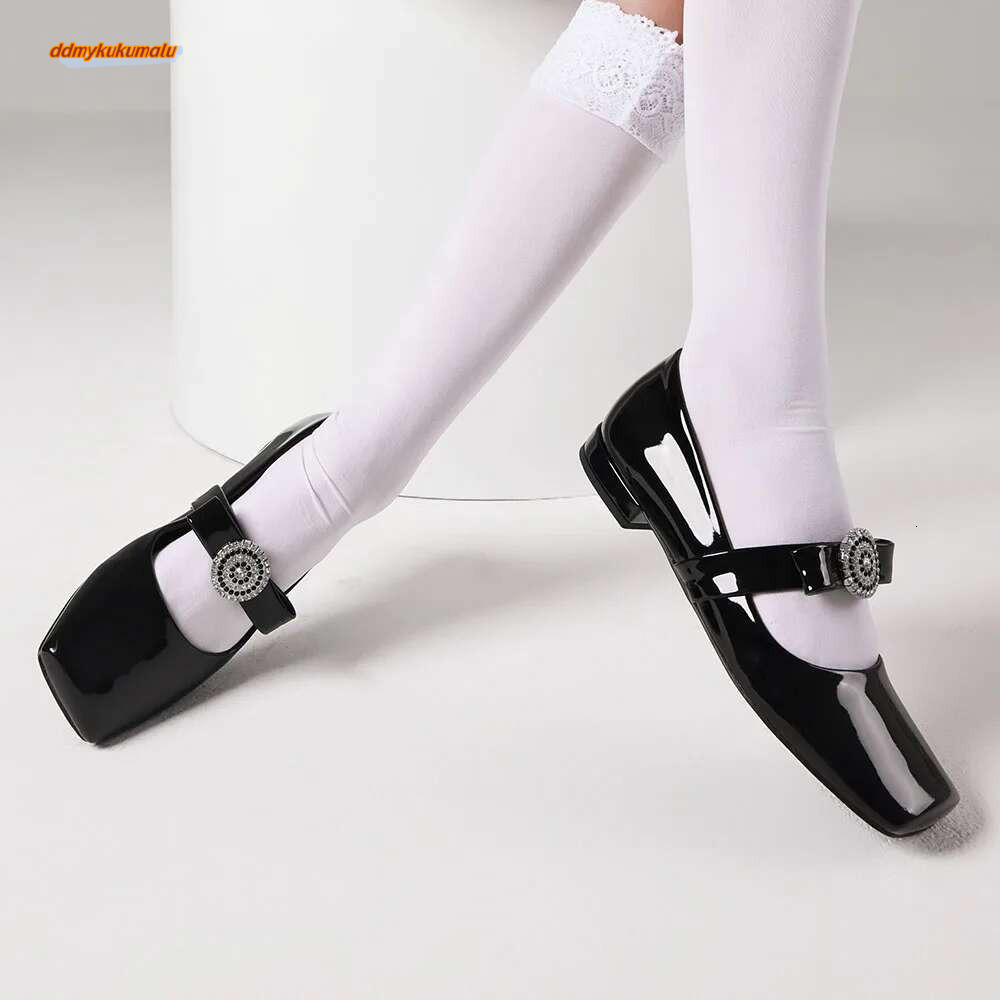 Rhie Mary Janes Women Low Heel Square Toe Slip-up Shallow Shoes Elegant Flats For Dress Party ddmykukumalu