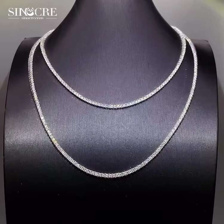 2Mm Mossinite Tennis Chain Sinocre Fashion Hip-Hop Moissanite 925 Silver Gold Plated Necklace
