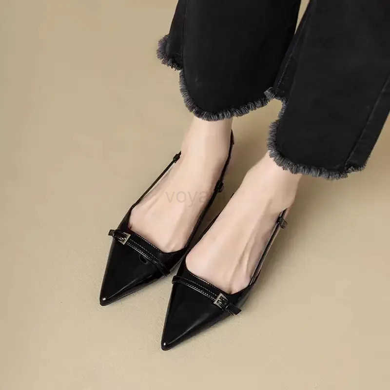 Wen Dress Pumps Shoes 2024 New Summer Pointed Toe Sandals Sexy Buckle Mid H Patent Leather Slip on Shoes Designer Sandals Z250326