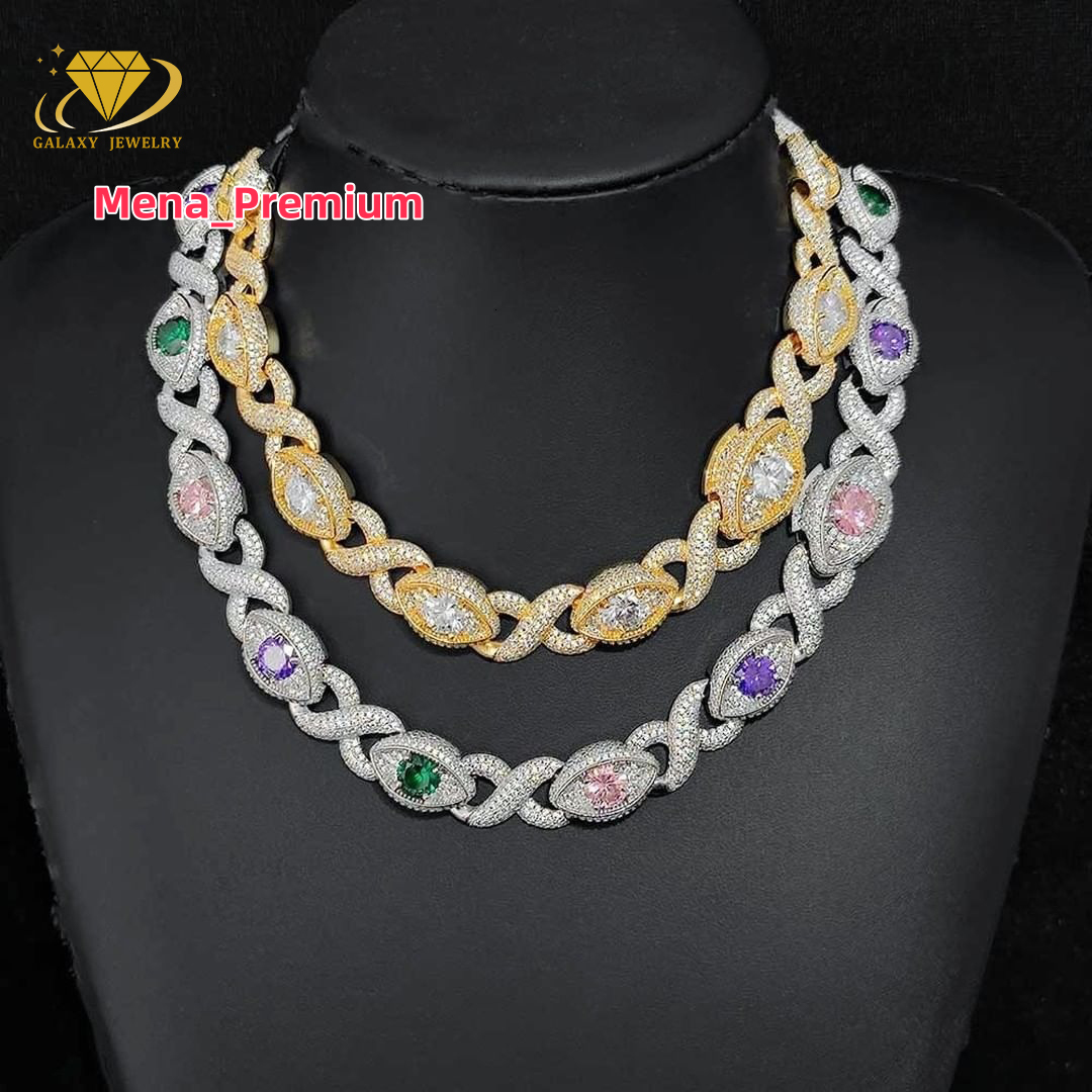 New Design Cuban 925 13mm 15mm Vvs Moissanite Necklace Men Mossanite Cuban Link Chain Evil Eyes Cuban Bracelet