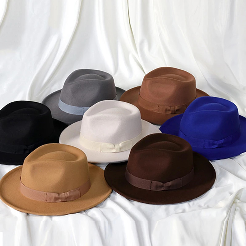 Mens Fedoras Hat and Womens Jazz Hat with Bow Elegant Spring Black Wool Blended Hat Outdoor Casual Felt Hat 250325