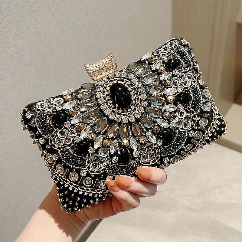 Beaded Rhie Evening Bag, Elegant Box Clutch Purse - For Women