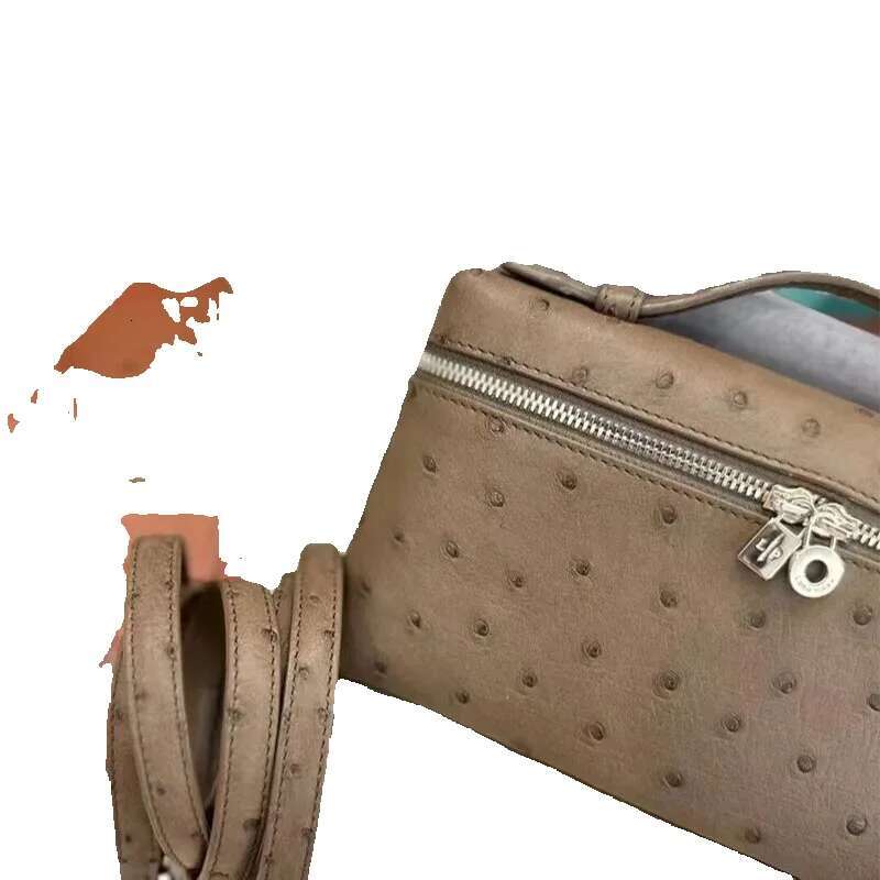 The Ostrich Print Small Square Fashion Simple Single Shoulder Crossbody Head Layer Cowhide Handbag Women's Makeup Bag