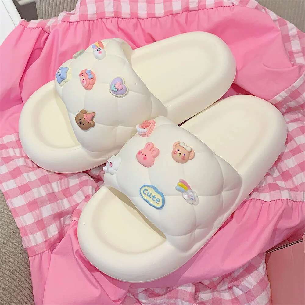 2025 Summer New Cute Animal Decoration Thick Bottom Single Strap Women's Designer Fashion Slippers Slide Bathroom Outdoor Beach Indoor Sandals Su