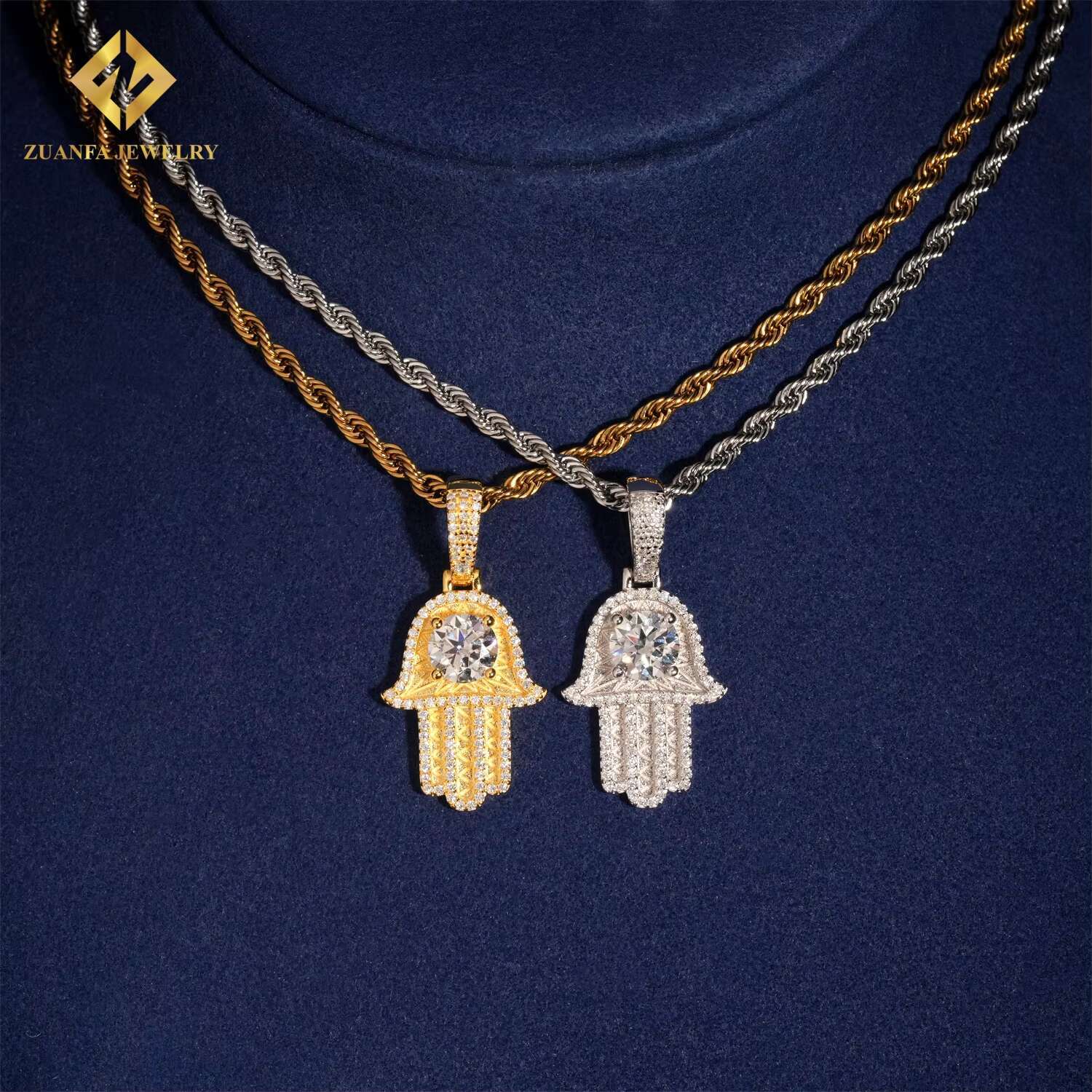 Factory Price Fine Hip Hop VVS Moissanite Jewelry Charm Pendant 925 Silver Custom Iced Out Diamond Hamsa Hand Lucky Pendant Gift