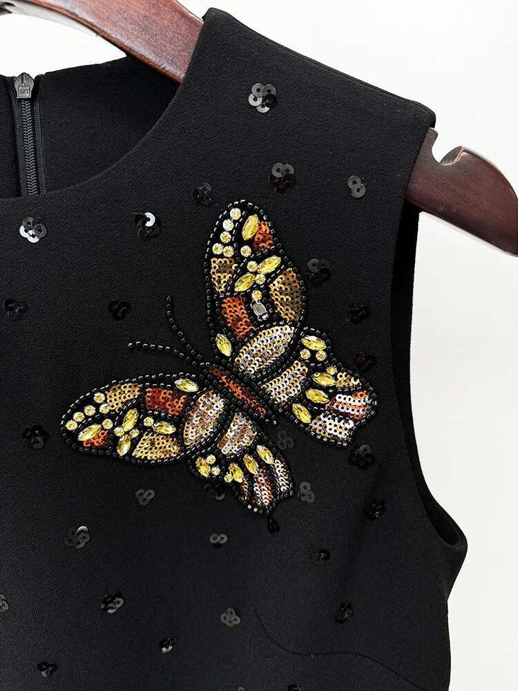 HIGH STREET Newest 2025 Fashion Stylish Designer Women's Dias Colors Sequined Sleeveless Tank Dress