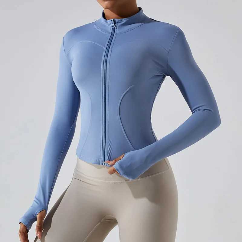 Zipper long sleeved sports jacket womens fitness yoga shirt gym top activity suit running jacket push up sportswear womens jacket W250326