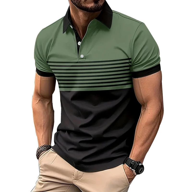 Mens summer slim fit short sleeved sports collar polo shirt mens business casual button 3D digital printing 250326