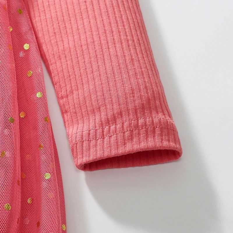 Small fur baby girl childrens clothing childrens clothing 2024 autumn cotton long sleeved rabbit mesh dress 2-7 years W250326