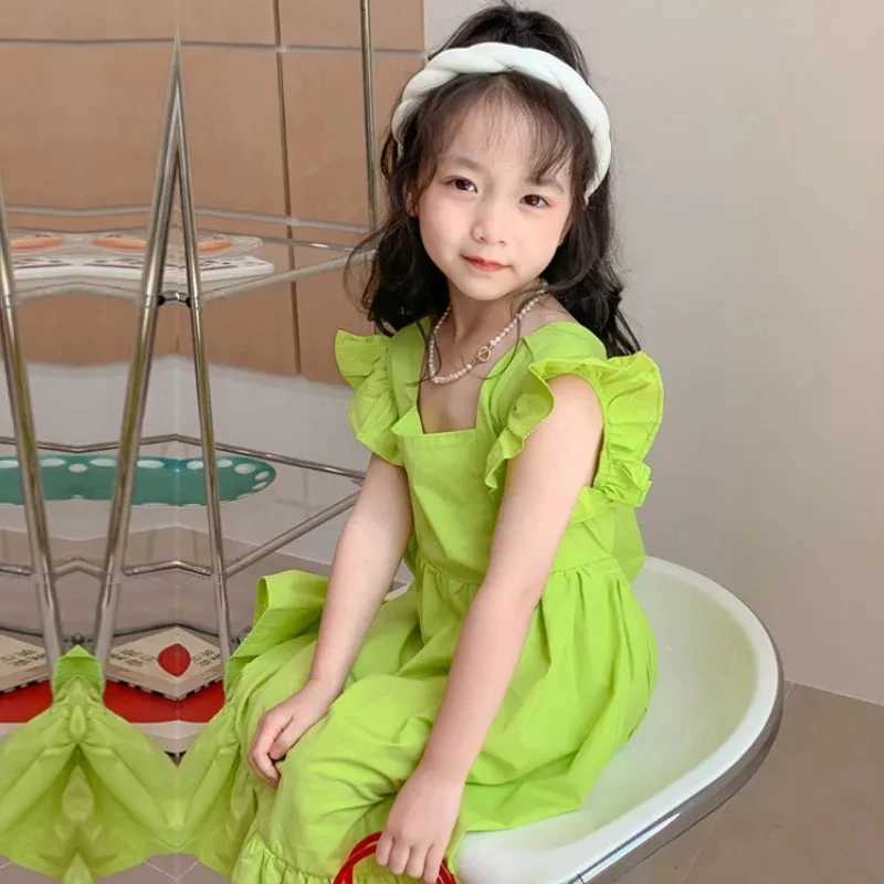 Dress Girl 2024 Summer New Style 2-7 Year Old Korean Version Hollow Back Fashion Casual Par Dress Childrens Clothing W250326
