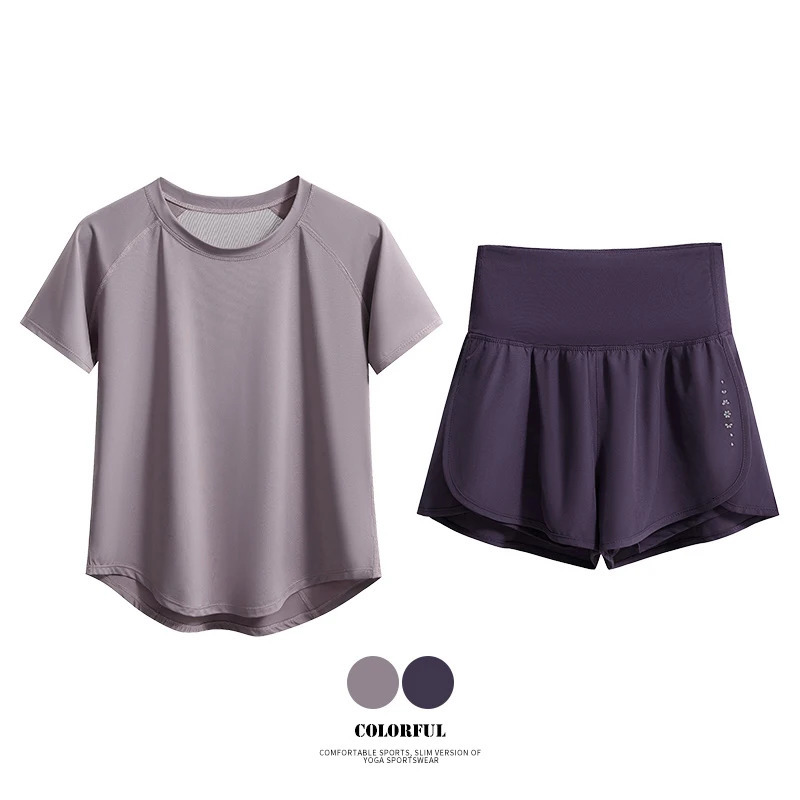 DRUR 2pcs Sport Set Women 2 Piece Suit Summer Sportswear Outfits Short Sleeve Gym Tops Shorts Sets Woman Fitness Clothes 250320