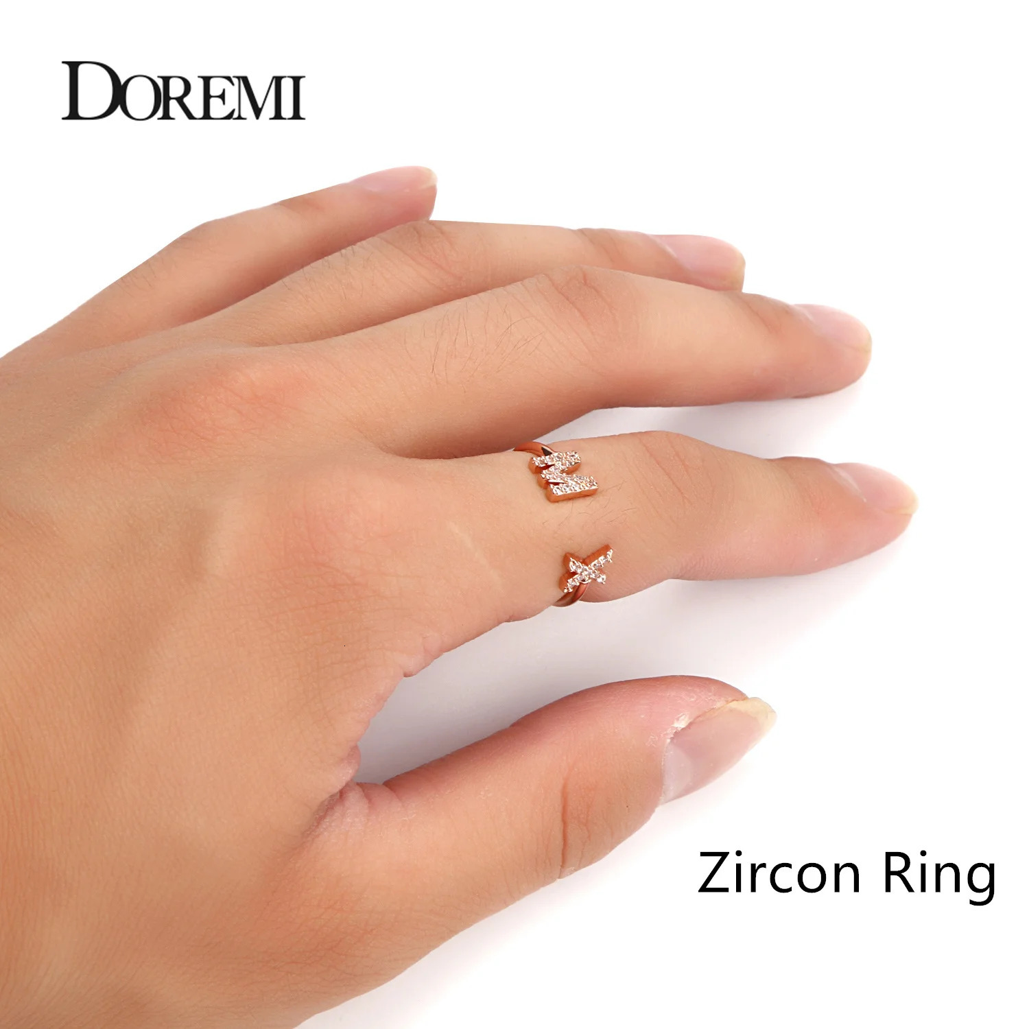 DOREMI Open Ring Custom Letter Jewelry Iced Out Zircon Stone Geometric letters fashion Ring For Women Handmade Jewelry For Gifts 250318