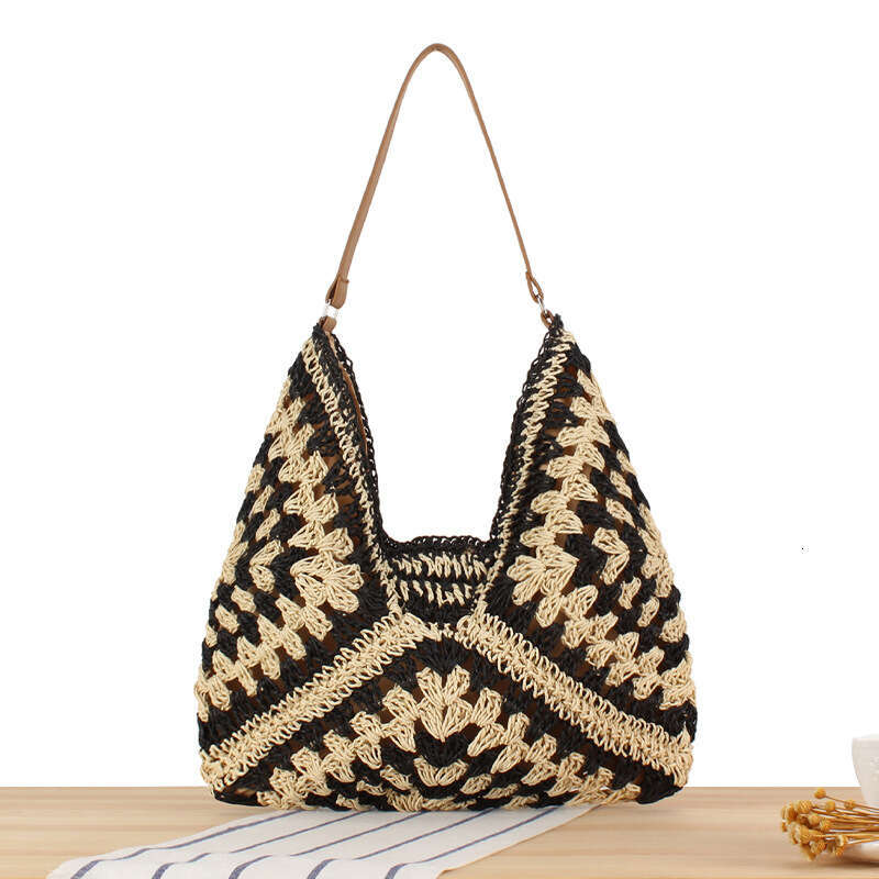 e1 Popular large capacity versatile and fashionable paper rope woven bag, vacation commuting shoulder bag