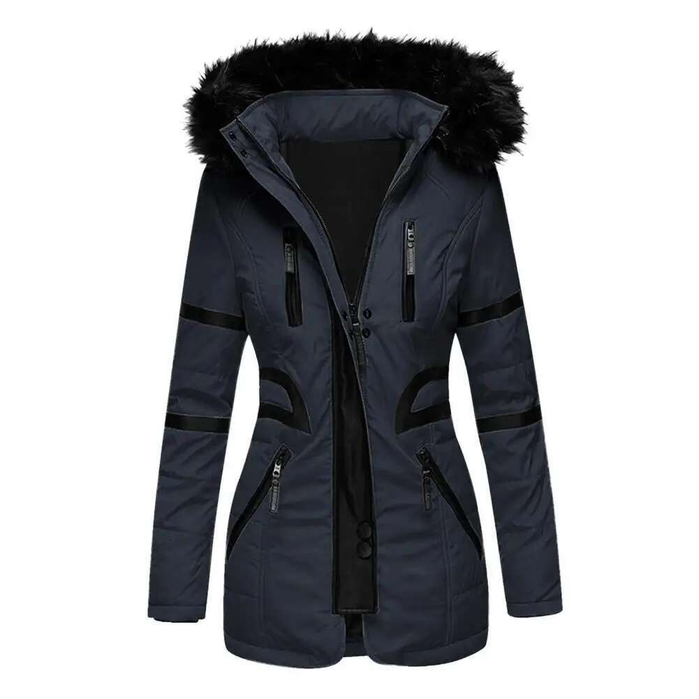 2024 Cotton Padded Plush Quilted Jacket Waist Tight Winter Casual Slim Coat Hooded Parkas Warm Lady Overcoat