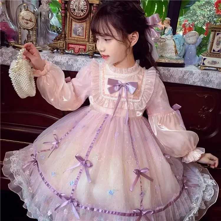 Girls casual dress princess dress bow fluffy sleeves girls clothing girls wedding dress princess dress W250326