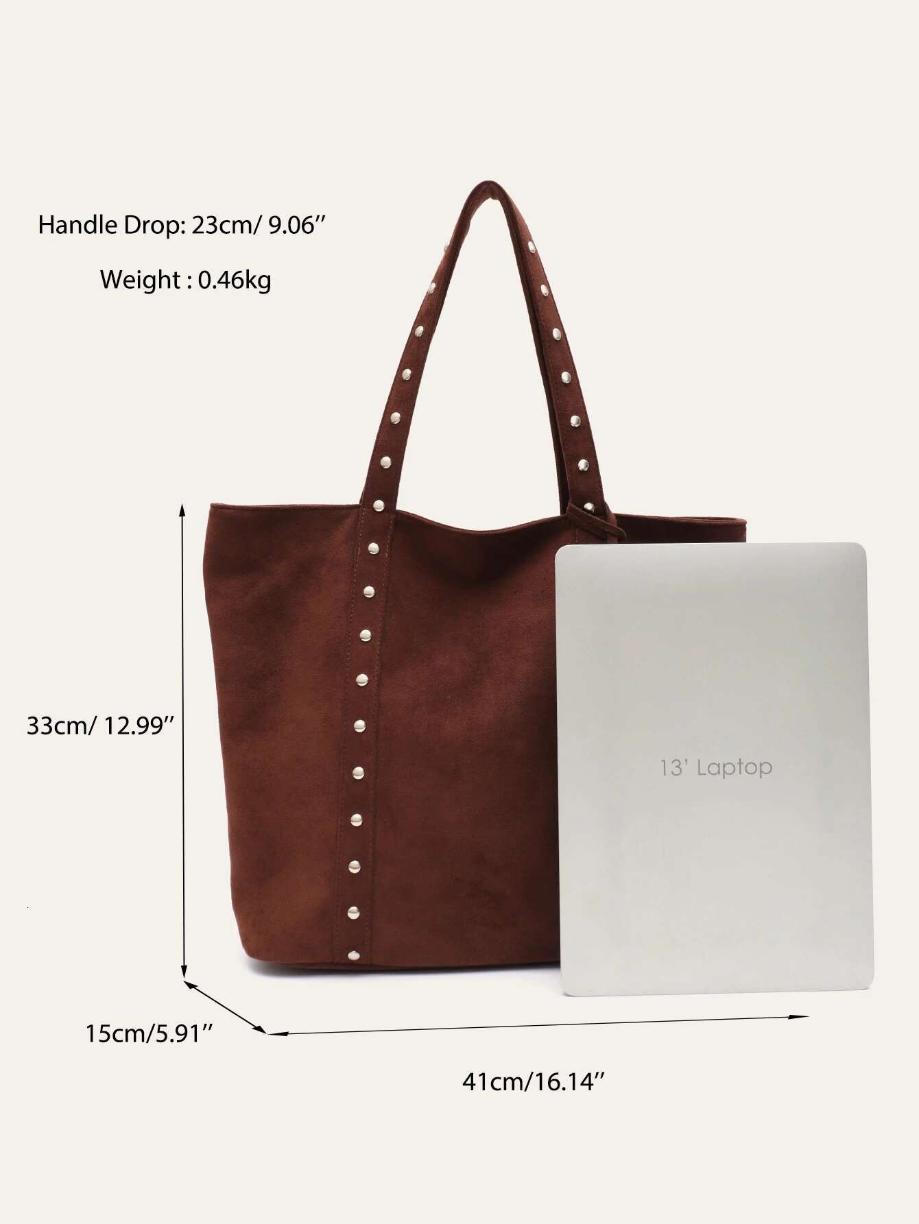 CR Brand Women's Fashion Faux Suede Fabric Tote Rivets Decor Large Shoulder Handbag Hanging With A Small Coin Purse Daily
