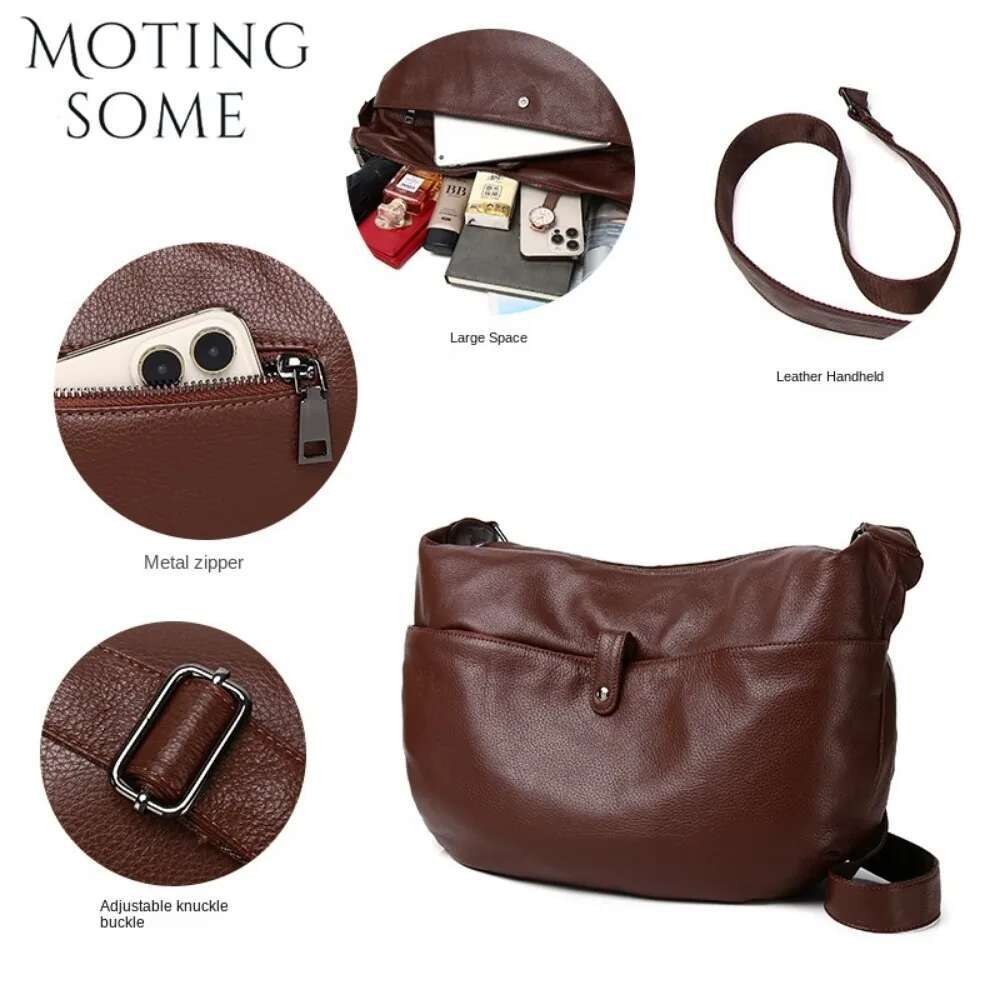 Motingsome Cowhide Women Bags Casual Designer Style Daily Bag Crossbody Shoulder Handbag Messenger Tote Travel Hobos 2024 New
