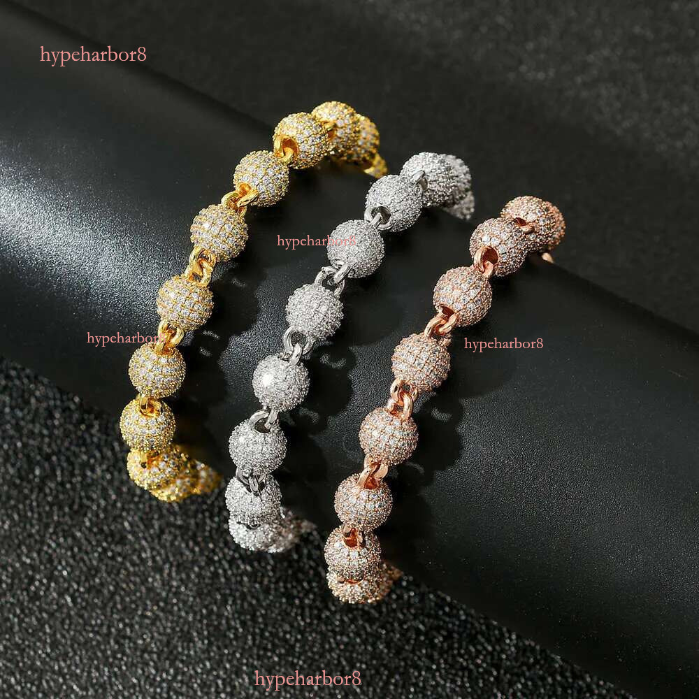 Hip Hop Jewelry Men Women Gold Plated Prong Dia 8mm Round Bead Zirconia Bracelet Iced Out Ball Chain k