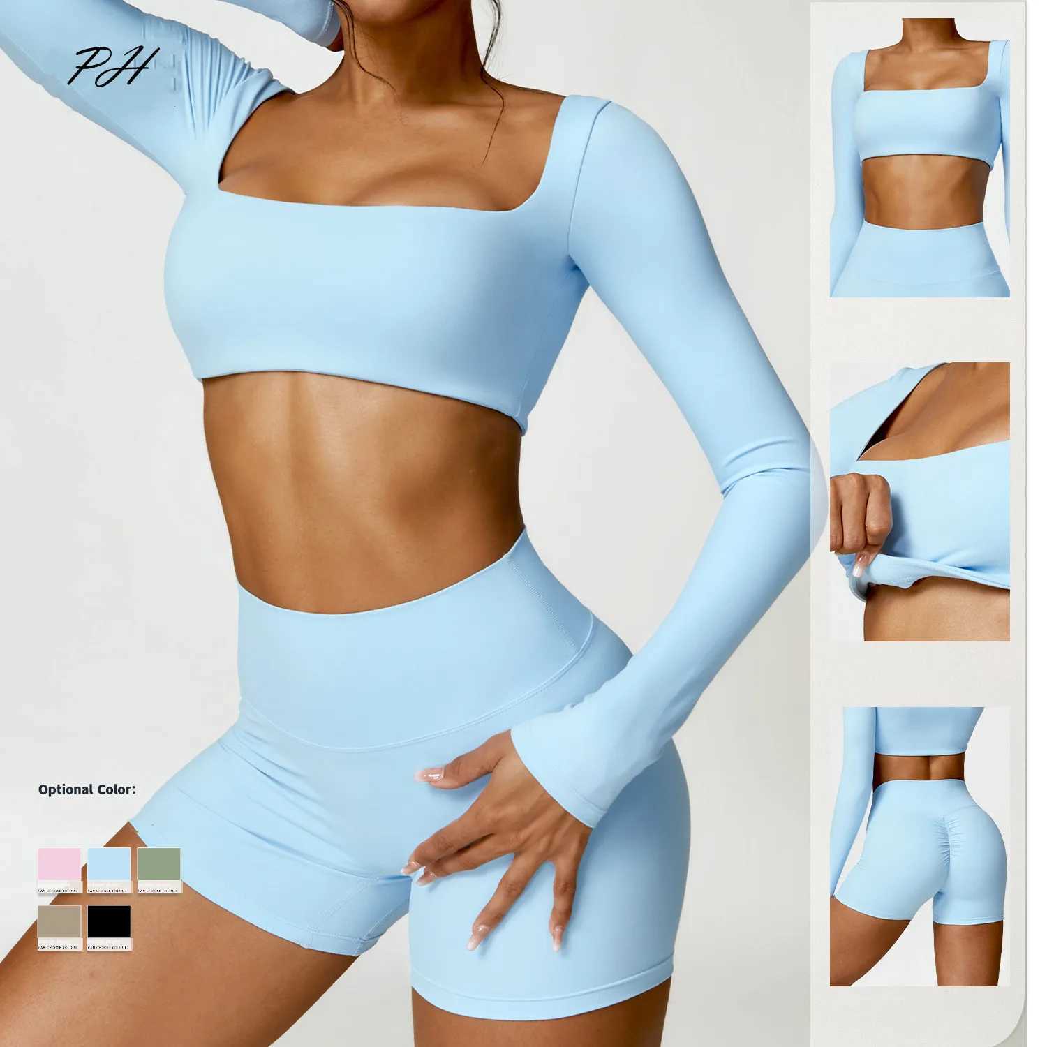Yoga set womens gym long sleeved 2PCS Nudity sportswear short fitness bra Crop Top sportswear new W250326