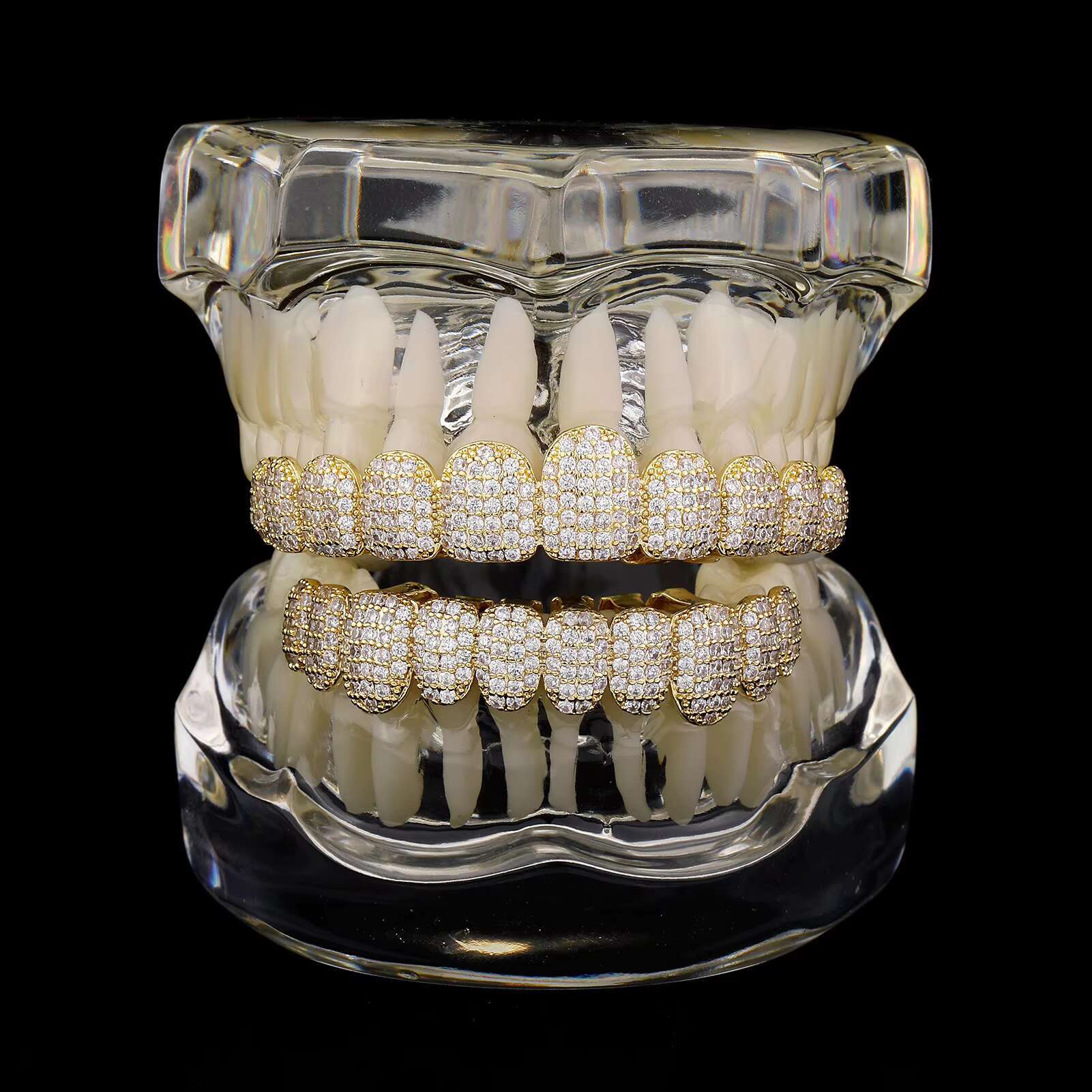 Hip Hop Moissanite Simulated Diamond Teeth Grills 10 Teeth Top Bottom Grills Dental Mouth Punk Tooth Caps Cosplay Rapper Jewelry