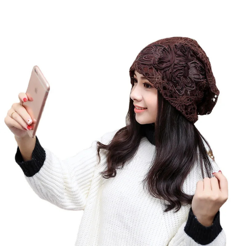 Women Summer Lace Hollow Flower Thin Sun Hat Spring Autumn Windproof Warm Pregnant Confinement Cap Multifunction Headscarf W51 250321