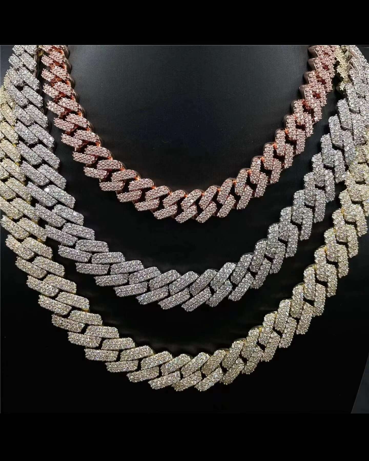 Sterling Silver Hip Hop Moissanite Cuban Link Chain VVS Moissanite Tennis Chain Thick Miami Moissanite Necklace