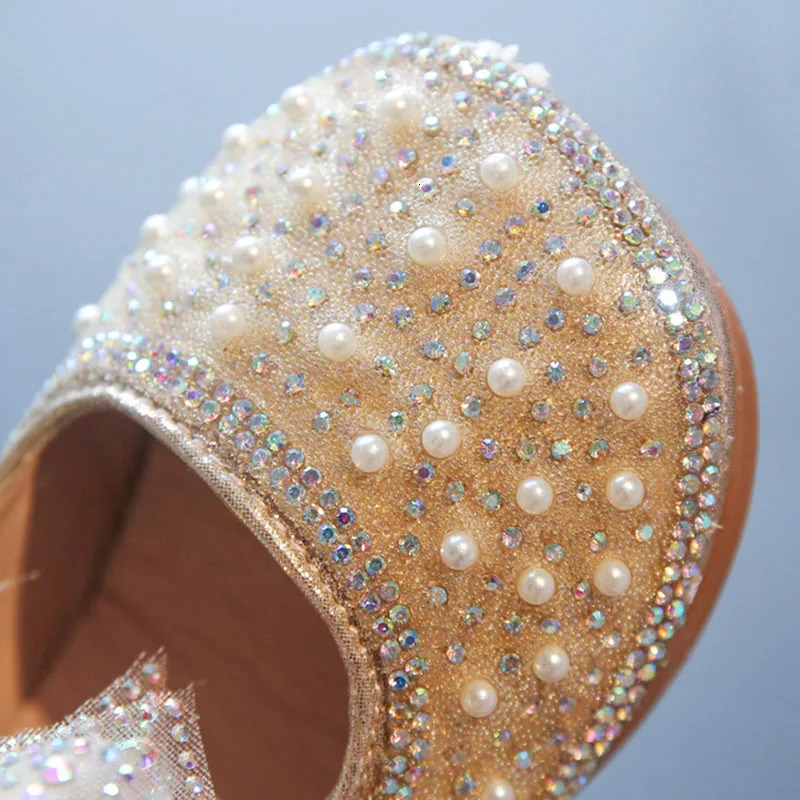 Spring Girls Single Princess Shoes Pearl Shallow Childrens Comfortable Flat Shoes Kid Baby Rhinestone Bowknot Shoes B207 250326