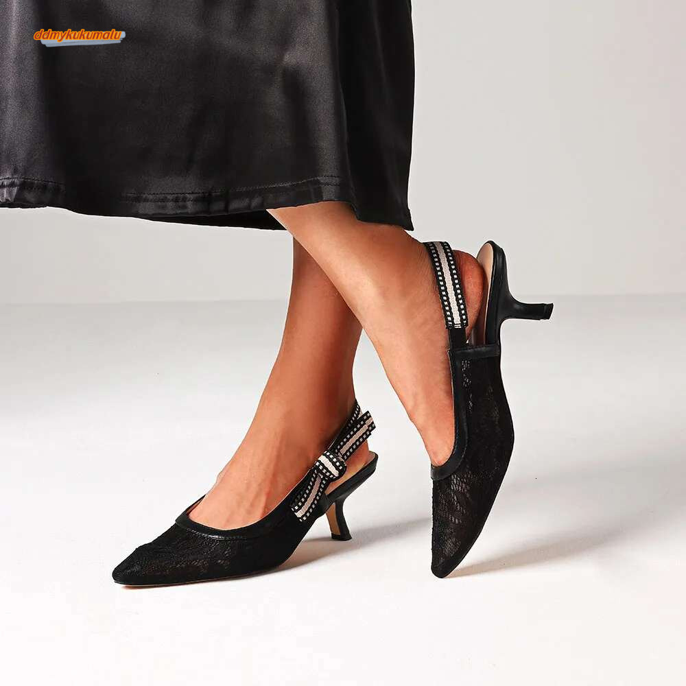 Women Kitten High Heel Bow Knot Pointed Toe Hollow Out Shallow Shoes Elegant Dress INS Fashion Sandals ddmykukumalu