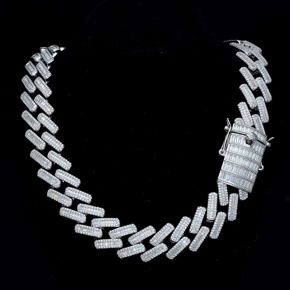 High Quality Hip Hop Jewelry Moissanite Customized Iced Out Cubic Zircon 925 Sterling Silver Cuban Chain Necklace for Men