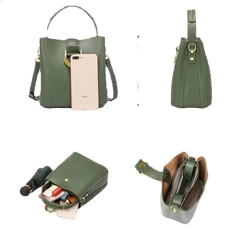 Head Layer Cowhide Bucket Large Capacity Commuting Shoulder Fashionable New Crossbody Bag, Genuine Leather Handbag