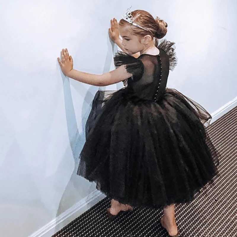 Teenage girl dress childrens clothing Par elegant princess long chiffon baby girl childrens lace wedding dress W250326