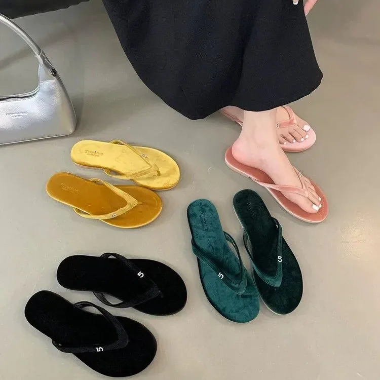 Womens Shoes Summer Fashion Clip Toe Flat Womens Flip Flops Beach Flannel Casual Ladies Slippers Zapatos Mujer 250325