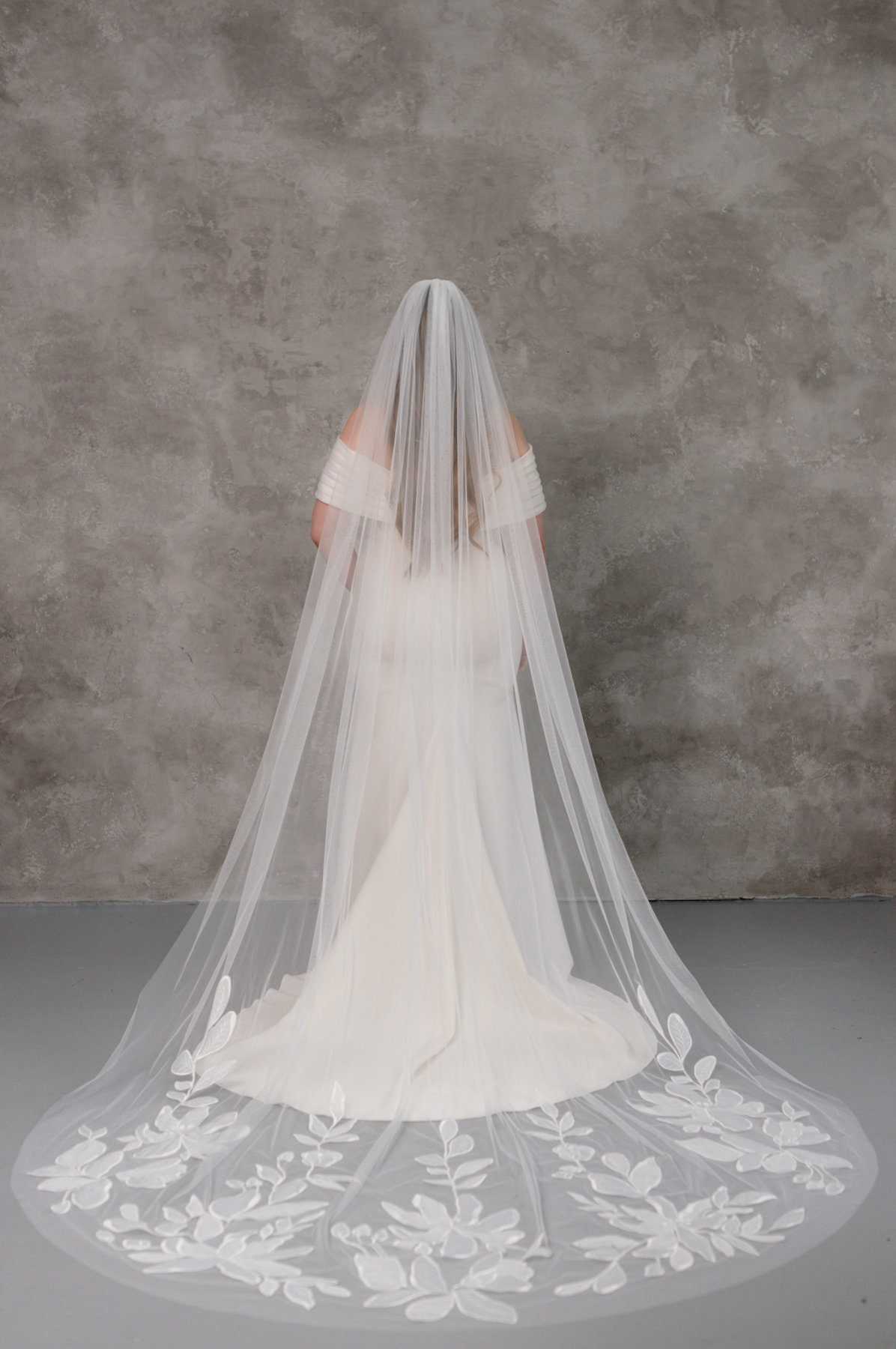 Fairy Bridal Veils Cathedral Long Elegant Lace Appliques Wedding Veil Tulle With Comb White Ivory Custom Made 3M
