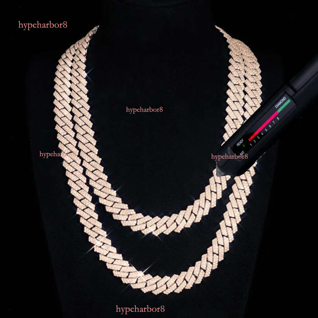 18MM Width Soild Sier Iced Out Moissanite Cuban Chain Necklace for Men's necklace