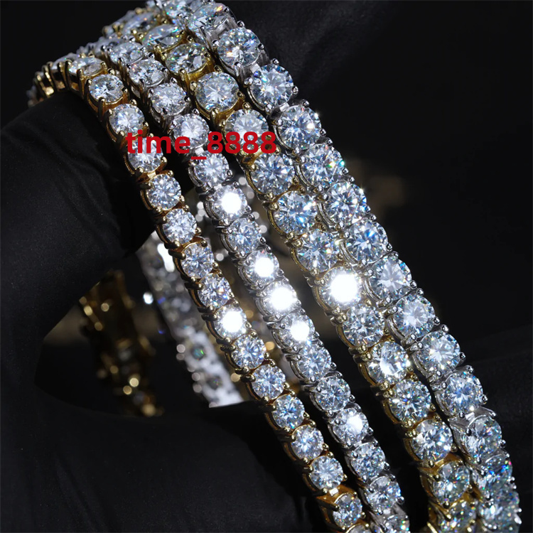 AAA Gems 4mm Hip Hop Square Diamond Tennis Chain Big Moissanite Tennis Chain Moissanite Tennis Chain Choker Jewellery