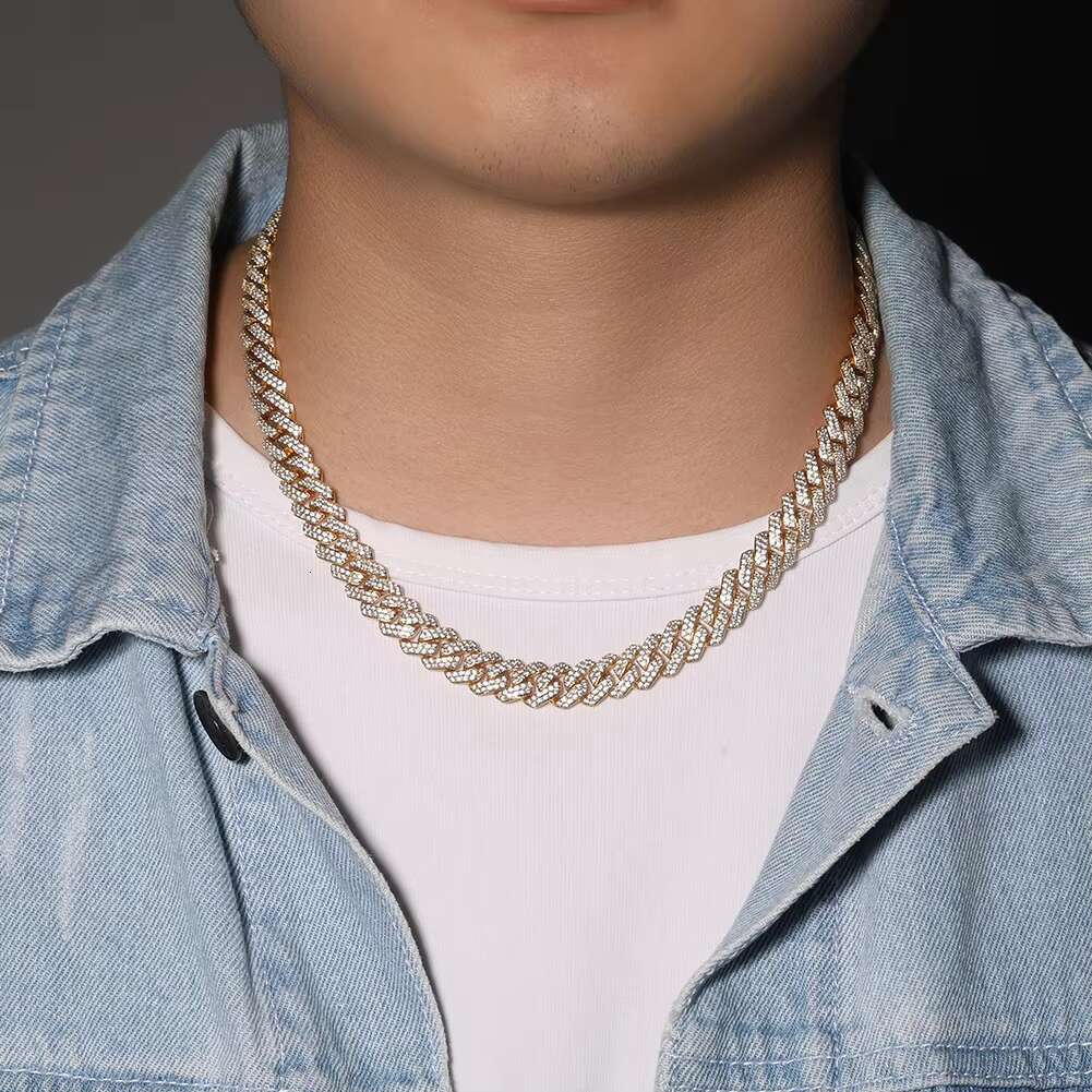 Trendy 10mm Box Buckle Diamond Necklace 18K Gold Plated Cuban Link Chain Unisex Brass Jewelry Zircon Stone Bulk for Men Women