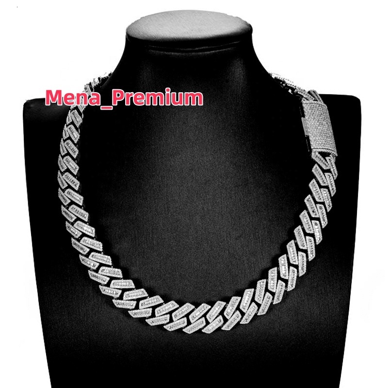 Hip Hop Iced Bling 925 Sterling Silver Cuban Link Chain for Men 15MM 18MM VVS Baguette Moissanite Pass Diamond Tester Necklaces