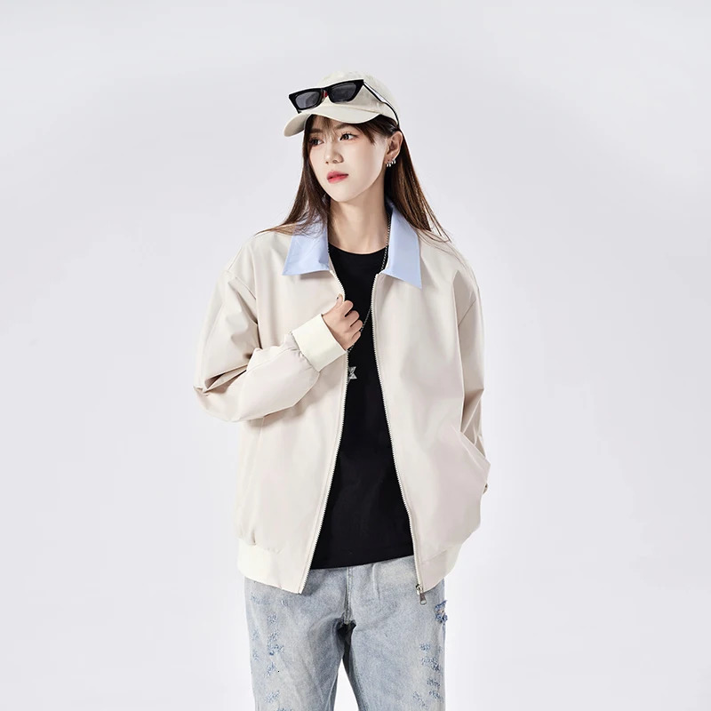 Retro Splicing Work Collar Cargo Jacket Womens Coat Autumn Loose Hip Hop Jacket Womens Street Clothing Casual Womens Clothing 250321