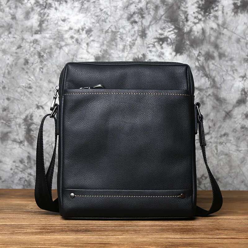 NZPJ Men's Shoulder Casual Large-Capacity Soft Leather Backpack Top Layer Cowhide Vertical Messenger Business Bag