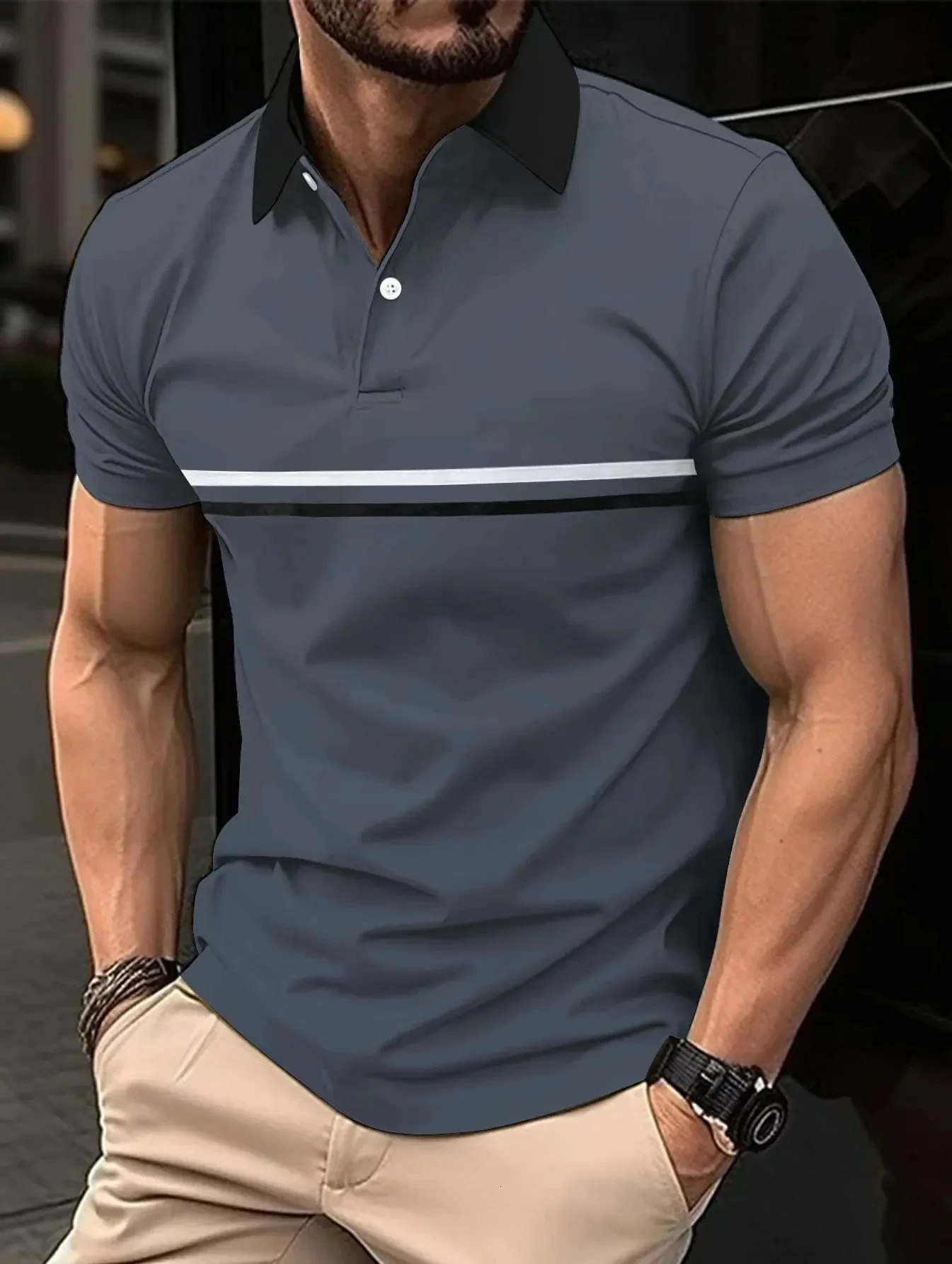 Summer mens casual short sleeved polo shirt for office fashion Rowan collar Tshirt breathable clothing 250326