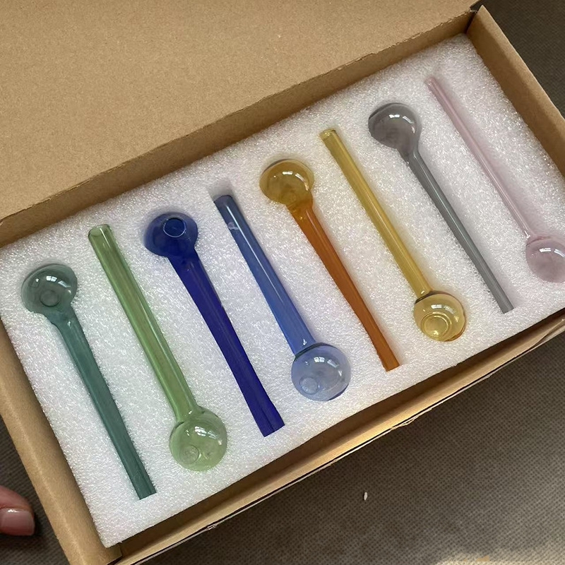 4 Inch / 10cm Colorful clear Glass Burner Pipe hookahs Spoon Hand Pipes For Smoking Accessories Tobacco Tool Package well by bubble box handcraft