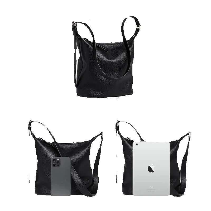 Genuine Women's Casual Handbag Simple Large Capacity Tote Cow Leather Ladies Commuting Single Shoulder Crossbody Bag