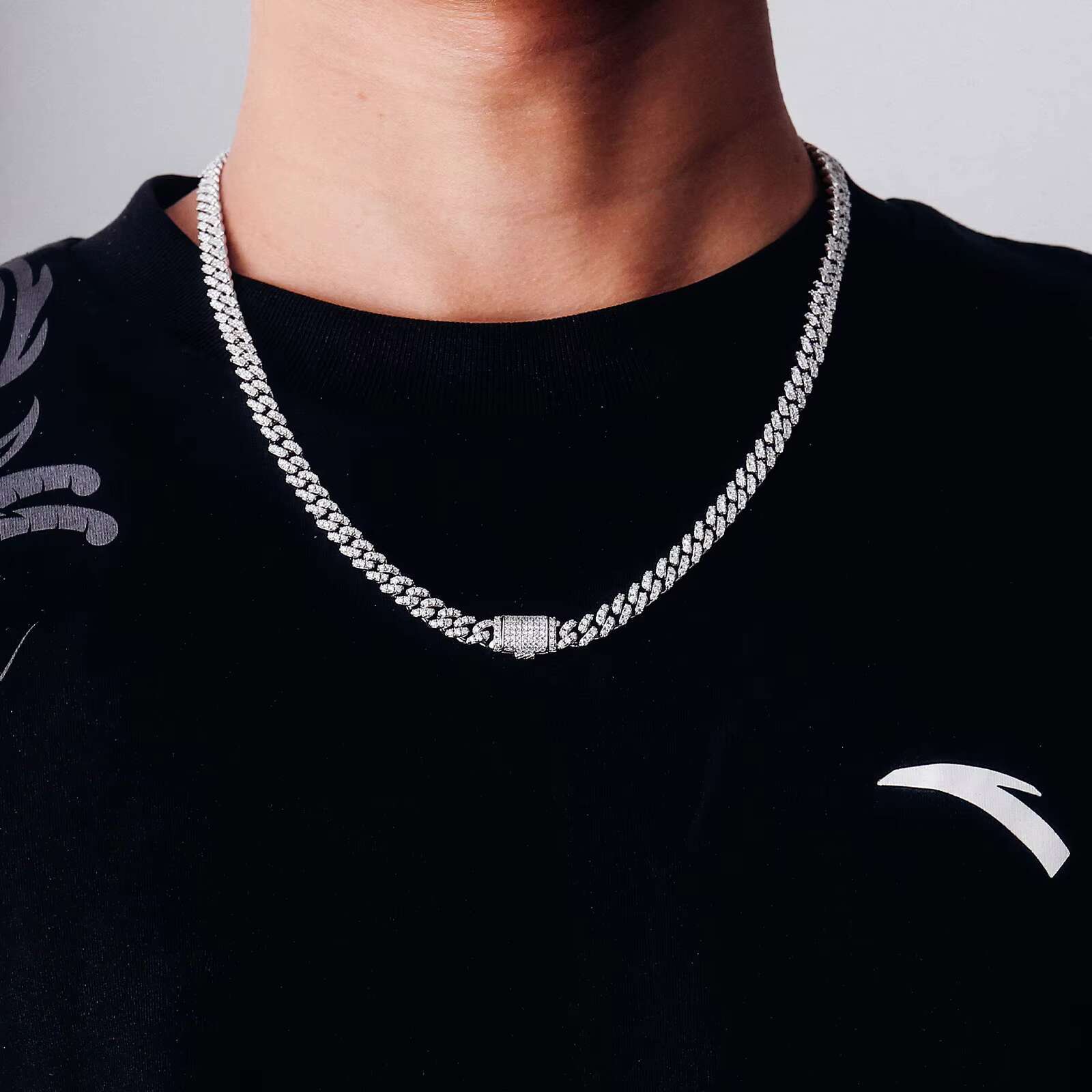 925 Silver Moissanite Cuban Chain 6mm With1 Row Stones Men Bracelet and Necklace Hip Hop Fine Jewellery Custom Jewellery Gifts
