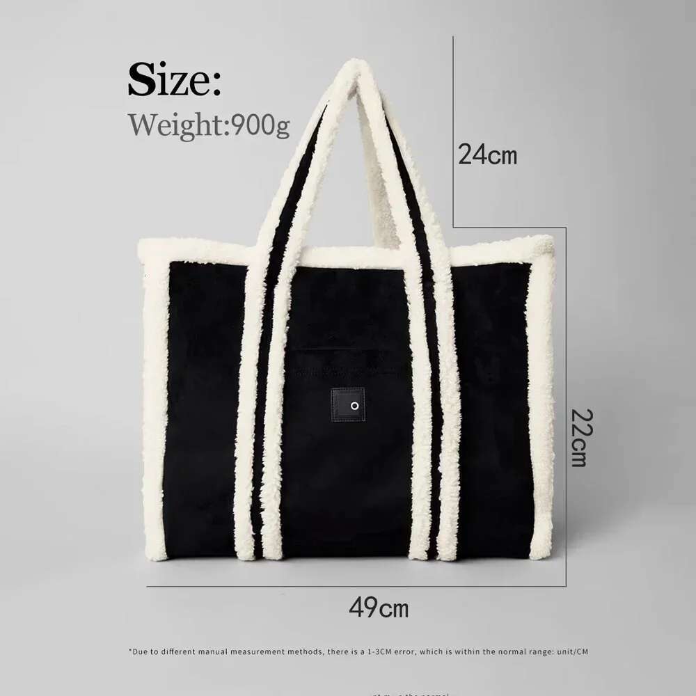 Winterfun Soft Plush Shoulder With Zipper Pocket Contrasting Color Travel Bag Makeup Large Capacity Tote Bags
