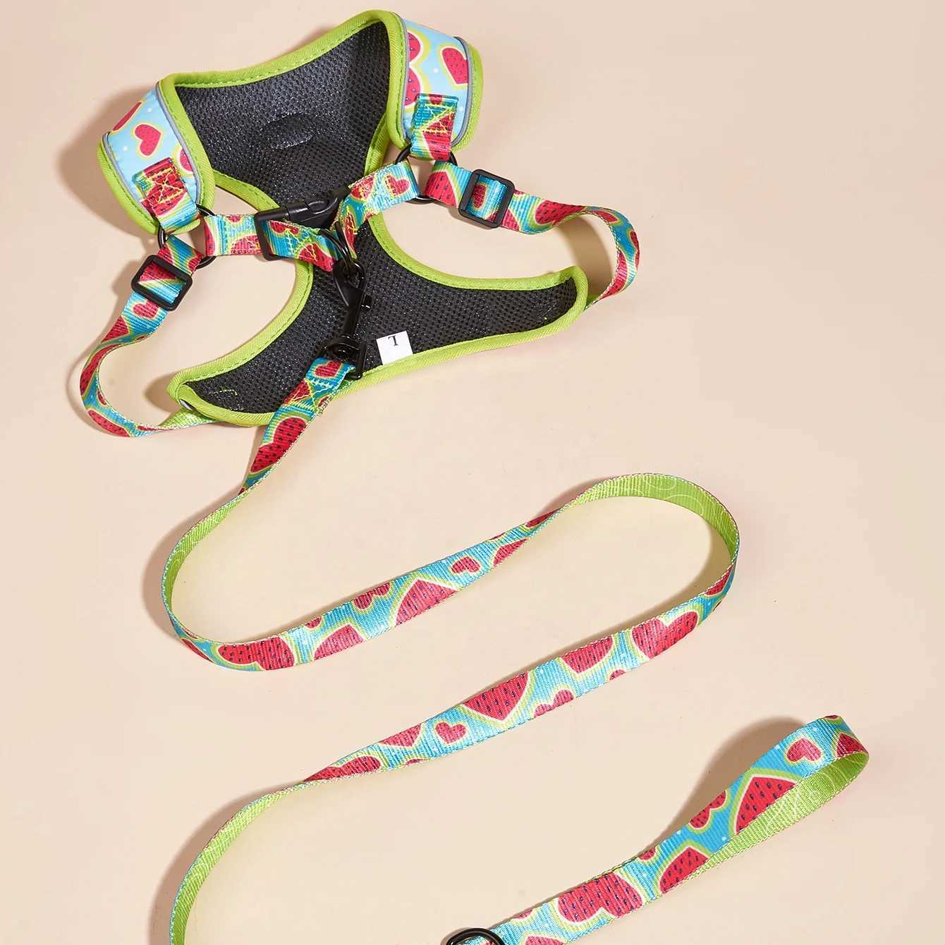 3 pieces/SetWatermelon Love high-quality dog collar and belt with poop bag holder set soft and breathable lining X250326
